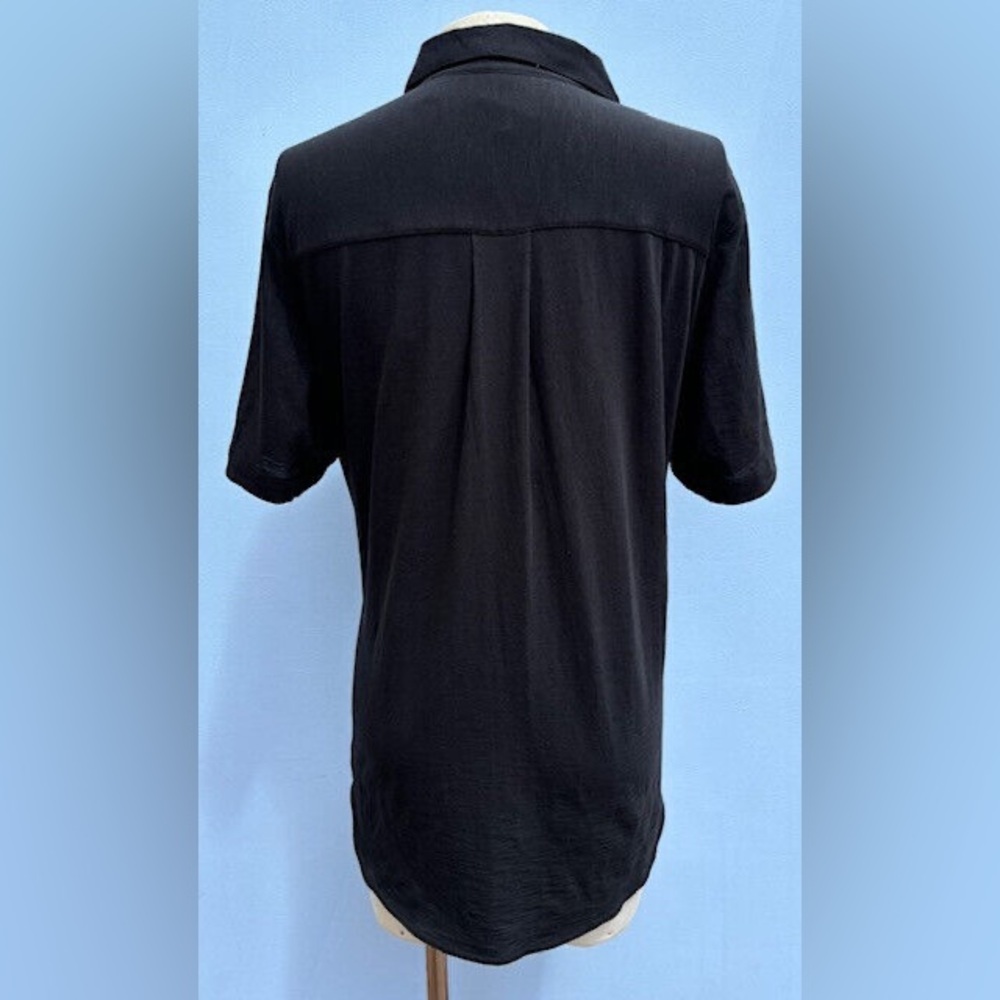 Theory Hekanina Cs Black Button Down Tie-Front Shirt. Sea Slub. Style 00124504 View 4